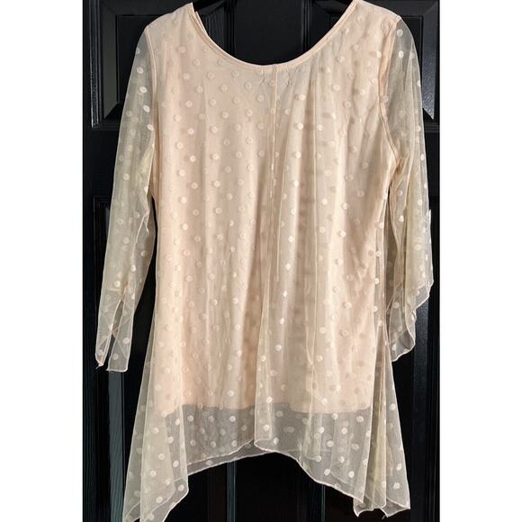 Shannon Ford New York 3/4 Sleeve Size L Blouse Sheer Polka Dot Pink Asymmetrical - Picture 4 of 7